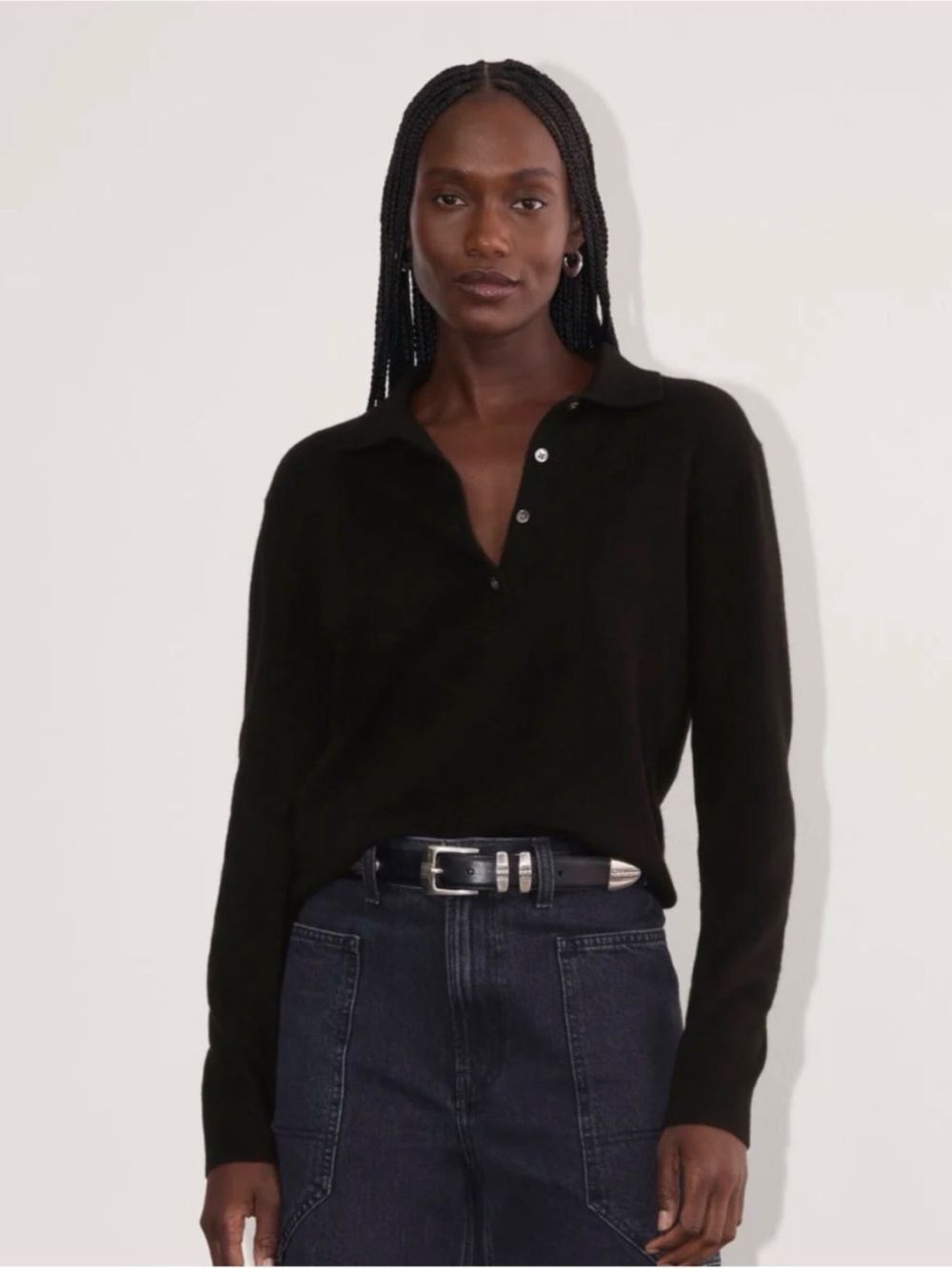 New Everlane THE CLASSIC POLO IN CASHMERE Black XS Minimalist Quiet Luxury